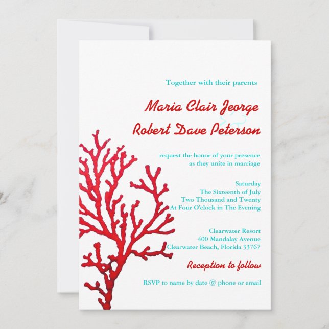 Invitation Plage de Coral moderne Destination Mariage Invitat (Devant)