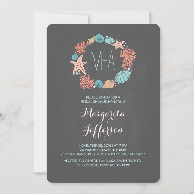 Invitation Plage de couronnes nautiques Chalkboard douche nup (Devant)