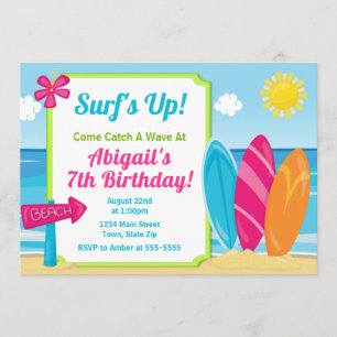 Invitation Plage de fille de surf d'invitation d'anniversaire