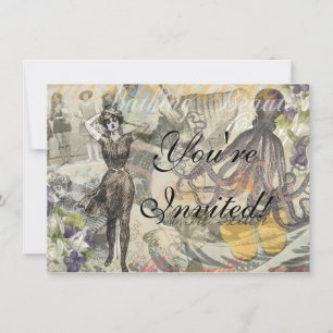 Invitation Plage de la Pieuvre Antique Steampunk Côtiers