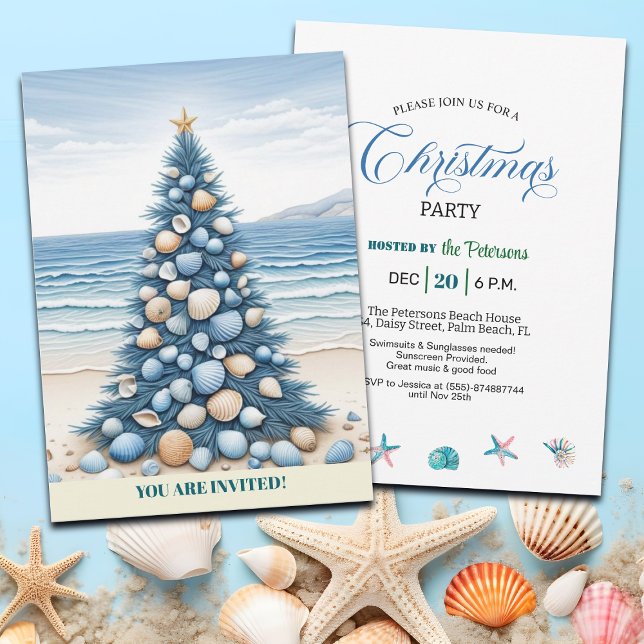 Invitation Plage de l'arbre de Noël Fête de Noël  (Créateur téléchargé)