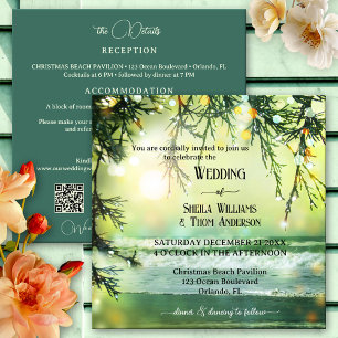 Invitation Plage de Noël étincelante QR Tout en un Mariage