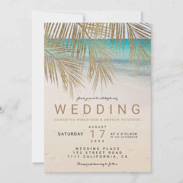 Invitation Plage de palmes d'or photo destination mariage (Devant)