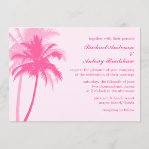 Invitation Plage de palmiers roses et Mariage d'été