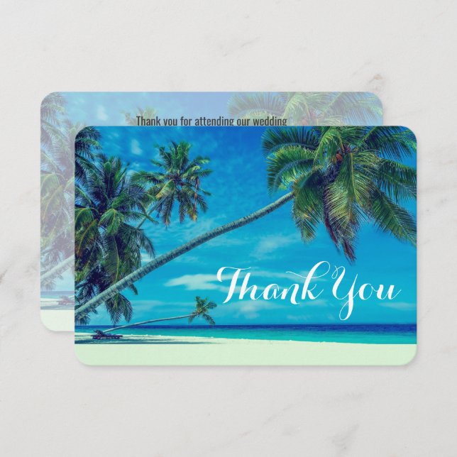 Invitation Plage de sable blanc avec palmiers Mariage Merci (Devant / Derrière)