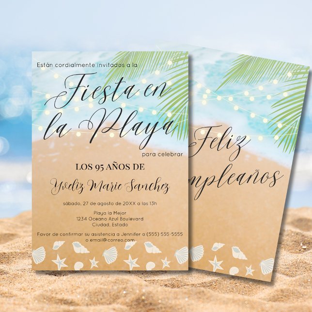 Invitation Plage de sable chic espagnol Fête d'anniversaire 9 (Créateur téléchargé)