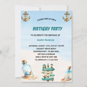 Invitation Plage de sable tropical Bouteille Anniversaire d'é