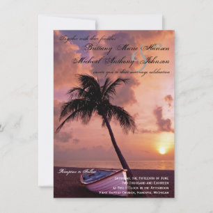 Invitation Plage de Sunset Palm Tree et mariage en bateau Inv