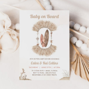 Invitation Plage de surf Bébé Bohème à bord Baby Shower