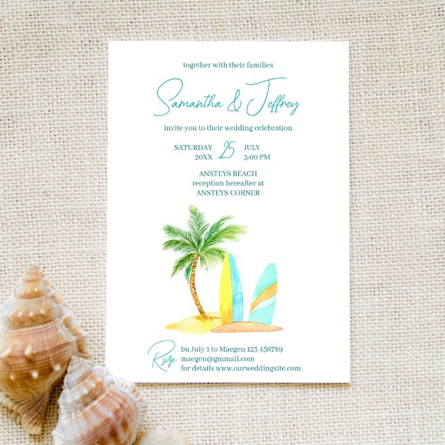 Invitation Plage de surf mariage tropical été (Créateur téléchargé)