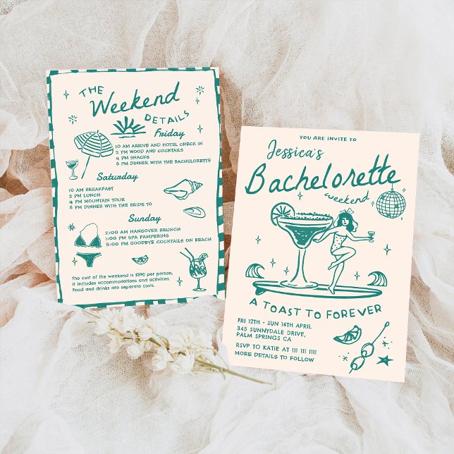 Invitation Plage Dernier Toast Funky Bachelorette Week-end (Créateur téléchargé)