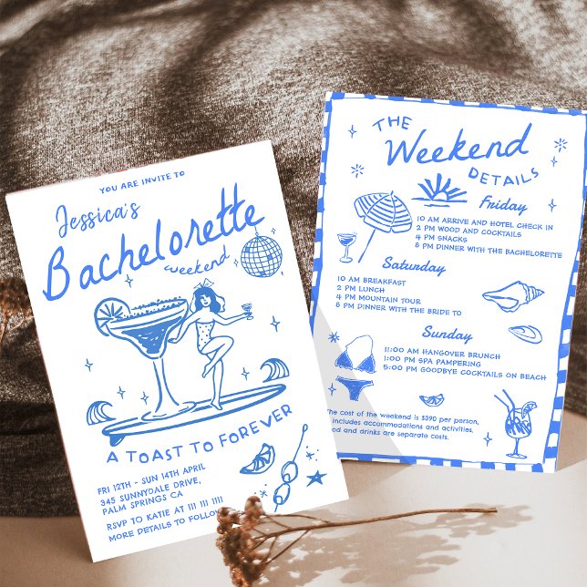 Invitation Plage Dernier Toast Funky Bachelorette Week-end (Créateur téléchargé)