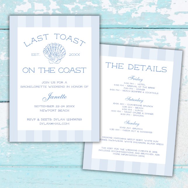 Invitation Plage Dernier Toast Sur La Côte Bachelorette Week- (Beach Last Toast On The Coast Bachelorette Weekend Invitation Weekend Itinerary Coastal)