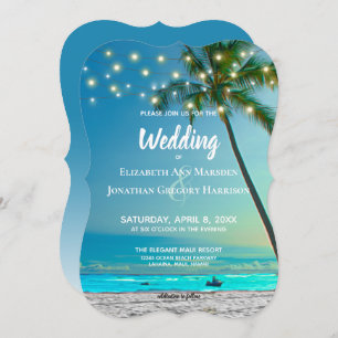 Invitation Plage Destination Mariage String Lumières Palms