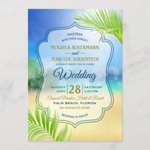 Invitation Plage Destination Mariage Tropical Palm Tree Leaf