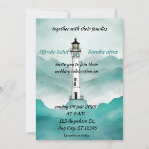 Invitation plage d'été Lighthouse aquarelle mariage