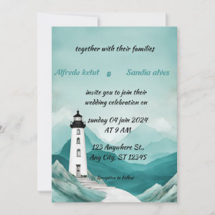 Invitation plage d'été Phare aquarelle mariage Invitat
