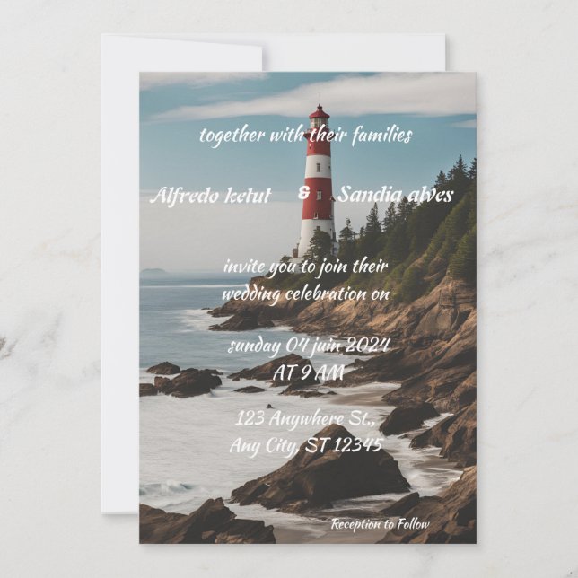 Invitation plage d'été Phare aquarelle mariage Invitat (Devant)