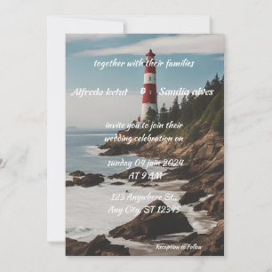Invitation plage d'été Phare aquarelle mariage Invitat