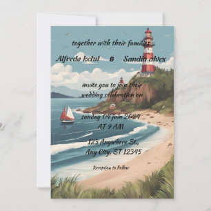 Invitation plage d'été Phare aquarelle mariage Invitat