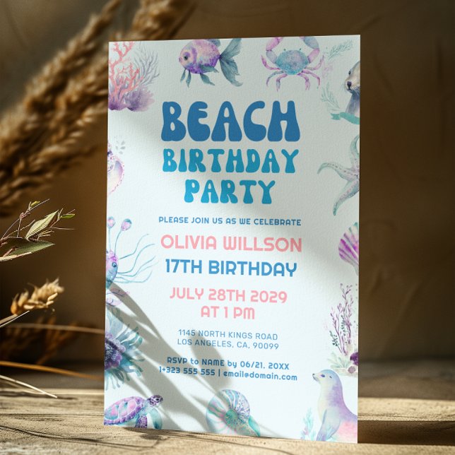 Invitation Plage d'été tropicale joueuse fête d'anniversaire (Créateur téléchargé)