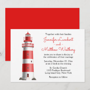 Invitation Plage du phare rouge Été Mariage nautique