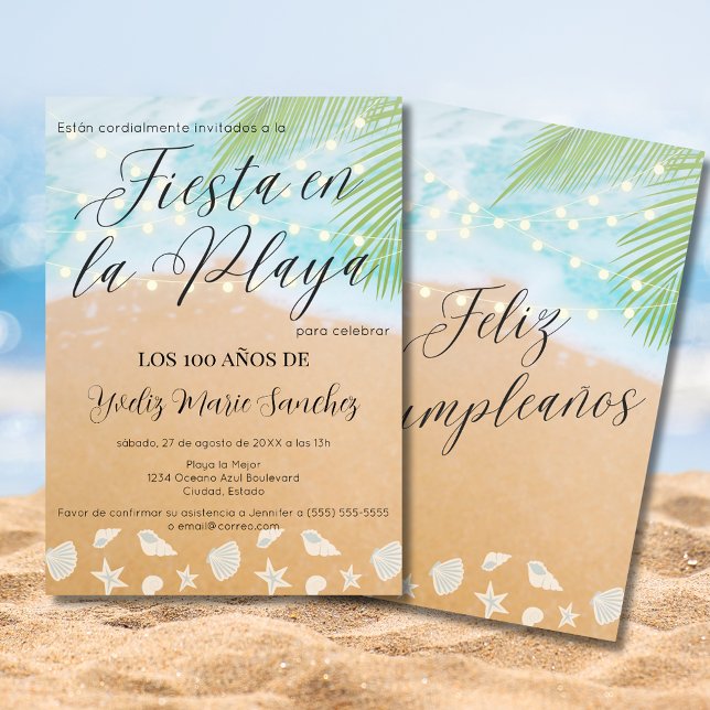 Invitation Plage espagnole Sandy Beach Lights 100e fête d'ann (Créateur téléchargé)
