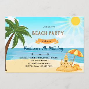 Invitation Plage et château d'anniversaire