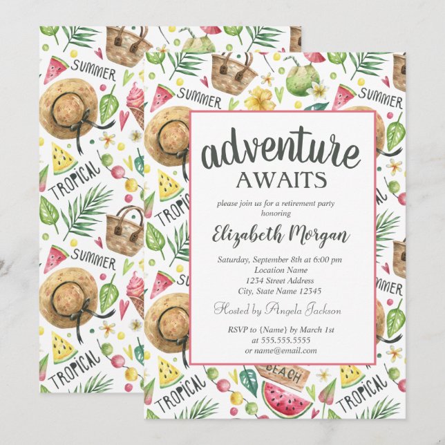 Invitation Plage, Fête de retraite de la pastèque (Devant / Derrière)