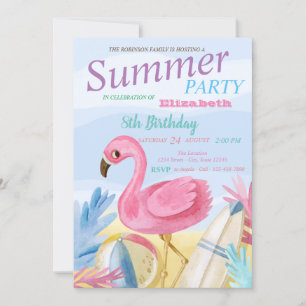 Invitation Plage, Flamants roses rose sable fête d'anniversai