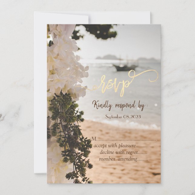 Invitation Plage Fleurs de bateaux à voile RSVP (Devant)