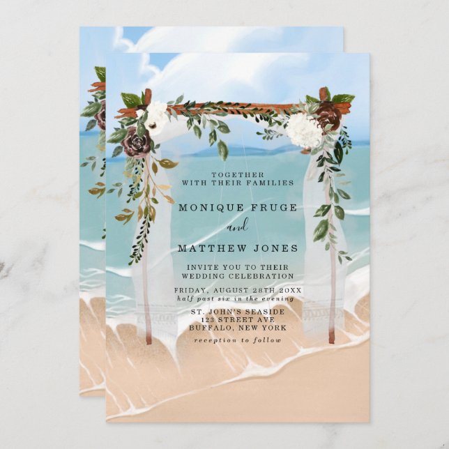Invitation Plage Floral Canopée Tropical Moderne Mariage (Devant / Derrière)