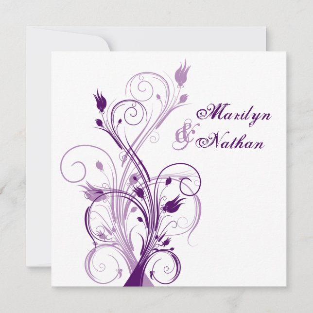 Invitation Plage Florale Blanche Violette Lilac Sq. FAIRE-PAR (Devant)