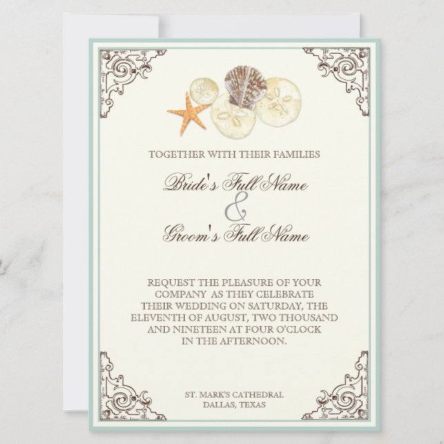 Invitation Plage Florale de coquillages de fleurs d'Hydrangea (Devant)