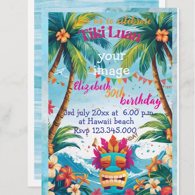 Invitation plage île tropicale tiki luau (Créateur téléchargé)