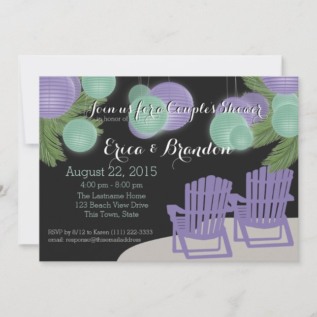 Invitation Plage Lanterns Douche Couple (Devant)