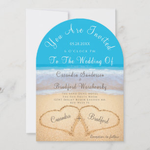 Invitation Plage Mariage 2 Coeurs Mariage de sable Ocean Blue