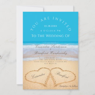 Invitation Plage Mariage 2 Coeurs Mariage de sable Ocean Blue