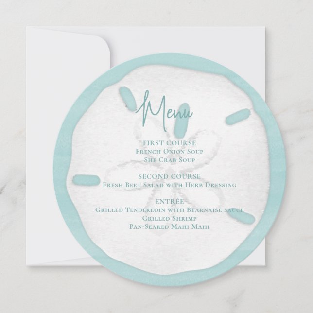 Invitation Plage Mariage Aquarelle Sable Dollar Menu (Devant)