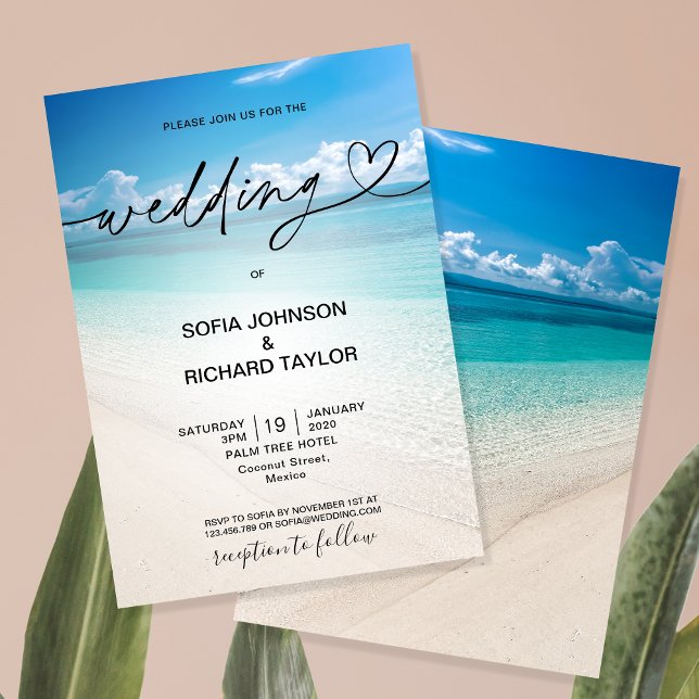 Invitation plage mariage destination tropicale été mer invi (Créateur téléchargé)