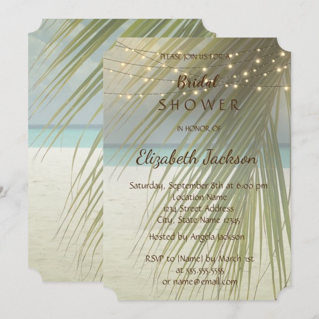 Invitation Plage Mariage Palm Fête des mariées Feuille (Devant / Derrière)