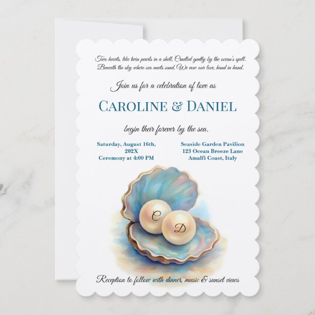 Invitation Plage Mariage Pearls Shell Elégant thème Océan (Devant)