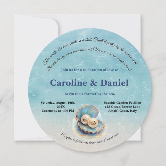 Invitation Plage Mariage Pearls Shell Elégant thème Océan (Devant)