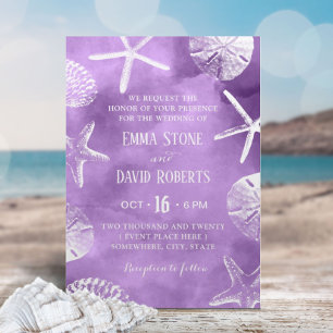 Invitation Plage Mariage Starfish Coquillage d'eau violet