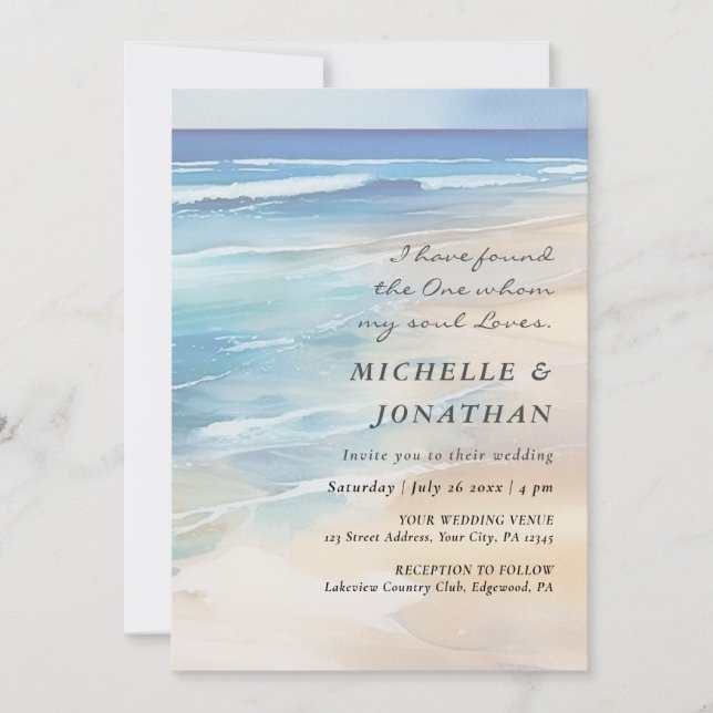 Invitation Plage moderne aquarelle Océan Mariage chrétien (Devant)