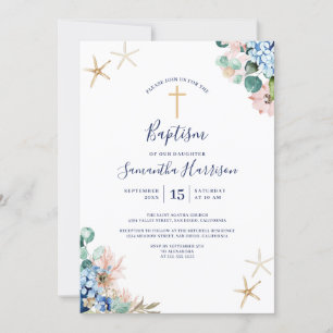Invitation Plage Nautique Floral Baby Girl Baptism