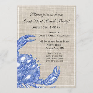 Invitation Plage nautique vintage fraîche de coutume de crabe