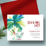 Invitation Plage Noël Fête Aquarelle Palmier Père Noël<br><div class="desc">Une jolie invitation à Noël de plage présente un palmier d'aquarelle avec une Clause du Père Noël dans une chemise hawaïenne en cadeau. Les mots "Beachmas Party" sont mis en amusant type lettré main. Un choix charmant pour un séjour tropical à thème. L'aquarelle unique et le design de Victoria Grigaliunas...</div>