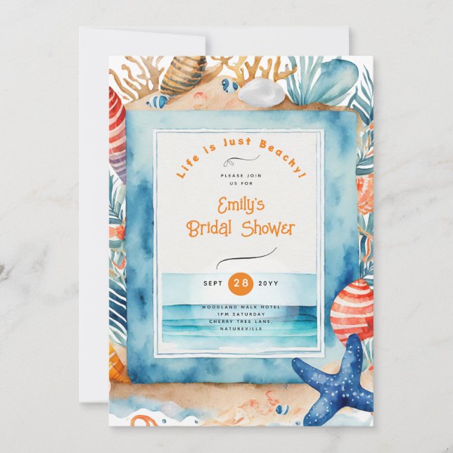 Invitation Plage Océan côtier BABYSHOWER ANNIVERSAIRE MARIAGE (Devant)