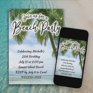 Invitation Plage Océan Palm Trees Anniversaire tropical